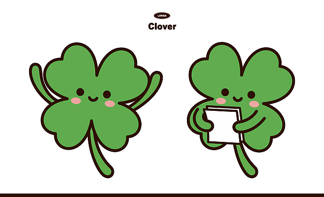 식물 캐릭터 디자인 감정 종이 상징 일러스트 표정 초록색 표현 그리기 네잎클로버 클로버 즐거움 그림 팔 세잎클로버 일러캐릭터 AI파일 컬러 모션 신체부위 파일형식 벡터