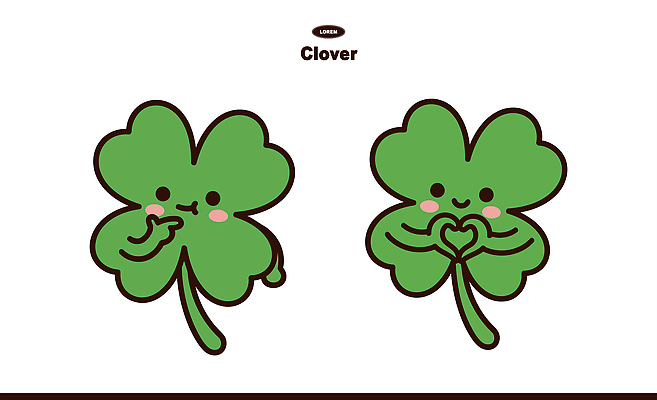 캐릭터 디자인 감정 상징 일러스트 사랑 웃음 손짓 초록색 귀여움 하트 표현 그리기 행운 네잎클로버 클로버 심볼 일러캐릭터 AI파일 모양 식물 컬러 컨셉 모션 표정 파일형식 벡터