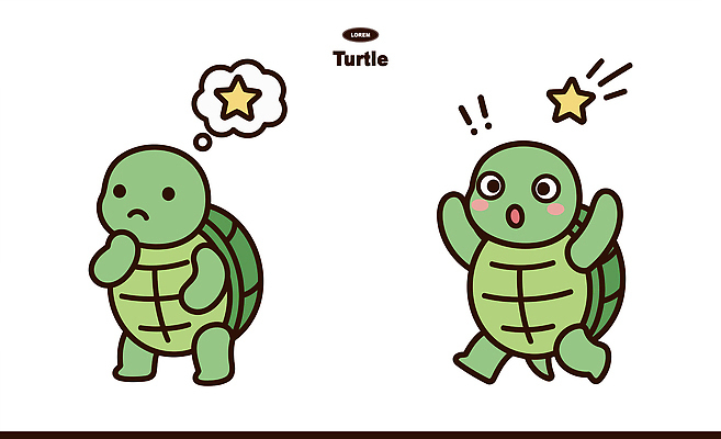 동물 캐릭터 감정 별 생각 일러스트 모션 상상 표정 이야기 친구 기쁨 슬픔 표현 그리기 변화 거북이 즐거움 일러캐릭터 AI파일 자연요소 컨셉 관계 파충류 파일형식 벡터