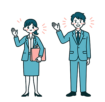 옷 여자 남자 일러스트 비즈니스 커뮤니케이션 직장 미소 사람 정장 이벤트 사무실 만남 인사 사원 비즈니스맨 비즈니스우먼 고객 이미지 세미나 손흔들기 네트워킹 국내일러스트 AI파일 컨셉 회사 모션 표정 예절 직장인 네트워크 파일형식 벡터