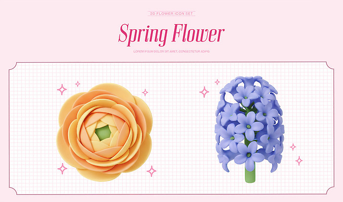 모양 PSD 편집이미지 디자인 꽃 예술 컬러 봄꽃 그래픽 장식 파란색 세트 노란색 디지털 봄 소프트웨어 편집3D 식물 계절 3D 파일형식