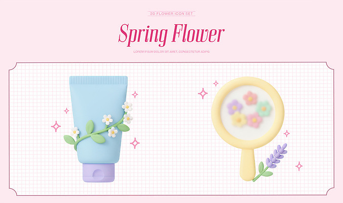 PSD 편집이미지 디자인 꽃 컬러 백그라운드 꽃무늬 봄꽃 그래픽 봄 화장품 거울 손거울 튜브 편집3D 식물 계절 무늬 뷰티 3D 파일형식