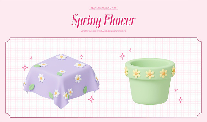 PSD 식물 편집이미지 디자인 꽃 화분 컬러 봄꽃 실내 그래픽 장식 초록색 보라색 식탁보 오브젝트 썸네일 편집3D 내부 3D 봄 파일형식