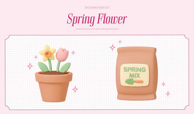 PSD 식물 편집이미지 디자인 꽃 화분 화초 컬러 봄꽃 장식 세트 흙 봄 원예 편집3D 계절 취미 3D 파일형식