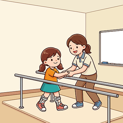 교육 어린이 일러스트 교실 모션 함께함 치료 학습 운동 걷기 교사 도움 복도 연습 긍정 장애 소통 보조기구 재활 치료사 국내일러스트 AI파일 직업 컨셉 의학 학교 건강 사람 기구 파일형식 벡터