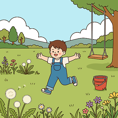 나무 꽃 행복 어린이 일러스트 자연 놀이 하늘 웃음 잔디 여름 친구 달리기 소풍 정원 즐거움 그네 놀기 주말농장 국내일러스트 AI파일 식물 계절 감정 관계 모션 표정 사람 농장 야외활동 생태계 파일형식 벡터
