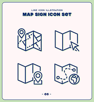아이콘 기호 디자인 선 지도 표시 그래픽 세트 세계 방향 위치 탐색 경로 2D아이콘 AI파일 문자 파일형식 벡터
