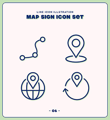 아이콘 기호 디자인 지도 그래픽 세계 정보 위치 탐색 설정 경로 소프트웨어 사용자 2D아이콘 AI파일 문자 파일형식 벡터