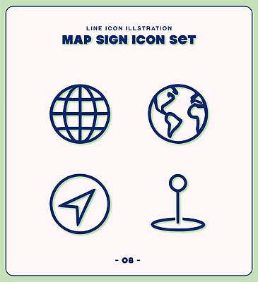도형 아이콘 기호 디자인 선 세계지도 지도 그래픽 세트 지구본 방향 직선 심플 위치 2D아이콘 AI파일 문자 세계 파일형식 벡터