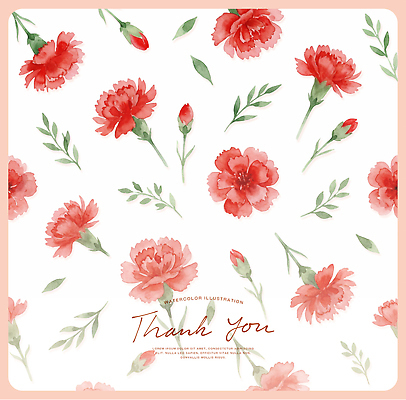 PSD 식물 손글씨 디자인 꽃 분홍색 컬러 백그라운드 일러스트 자연 문구용품 수채화 장식 빨간색 흰색 카드 순수 카네이션 감사 조화 뷰티풀 국내일러스트 감정 컨셉 오브젝트 생태계 파일형식