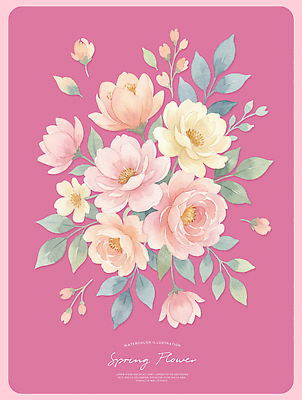 PSD 식물 디자인 꽃잎 꽃 예술 분홍색 꽃다발 백그라운드 일러스트 봄꽃 자연 나뭇잎 수채화 장식 빈티지 화사함 조화 꽃그림 밝은색 뷰티풀 색채 국내일러스트 컬러 컨셉 잎 봄 생태계 파일형식