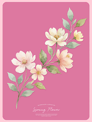 PSD 식물 디자인 꽃 예술 분홍색 컬러 백그라운드 잎 패턴 일러스트 봄꽃 자연 수채화 장식 환경 빈티지 그림 화사함 국내일러스트 컨셉 무늬 봄 생태계 파일형식