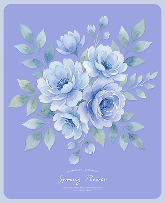 PSD 식물 디자인 꽃 예술 컬러 백그라운드 잎 일러스트 자연 수채화 장식 파란색 봄 빈티지 고급 그림 화사함 뷰티풀 창작 국내일러스트 계절 컨셉 생태계 파일형식