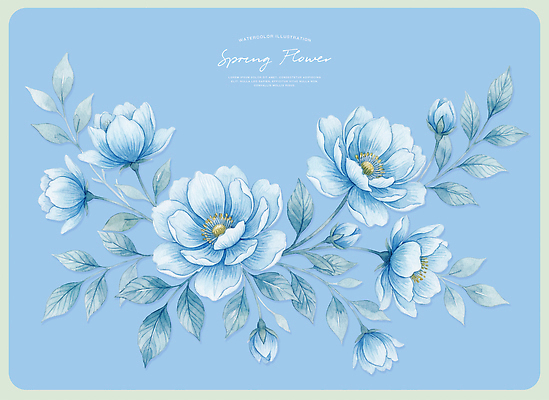 PSD 디자인 꽃잎 꽃 화초 예술 백그라운드 잎 일러스트 자연 수채화 미술 파란색 봄 표현 빈티지 그림 조화 뷰티풀 색채 스타일 국내일러스트 식물 계절 컬러 컨셉 문화예술 생태계 파일형식