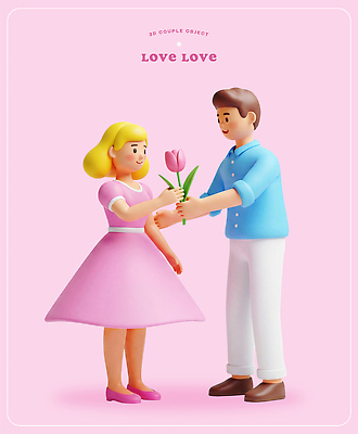 PSD 모델 편집이미지 캐릭터 커플 드레스 기념일 꽃 분홍색 셔츠 데이트 관계 사랑 3D 봄 만남 표현 편집3D 식물 옷 계절 감정 컬러 컨셉 상의 이벤트 디지털합성 파일형식