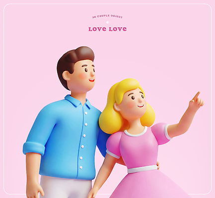 PSD 편집이미지 캐릭터 손 디자인 커플 응시 분홍색 데이트 모션 사랑 미소 사람 조형물 봄 오브젝트 편집3D 시선 계절 감정 컬러 관계 표정 미술 신체부위 3D 파일형식