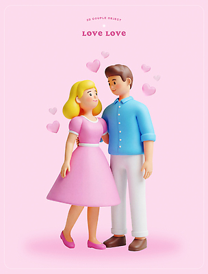 PSD 편집이미지 커플 여자 남자 분홍색 포즈 데이트 사랑 장식 조형물 귀여움 봄 흰바지 편집3D 계절 감정 컬러 컨셉 바지 관계 미술 사람 3D 파일형식