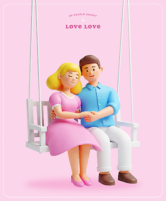 PSD 편집이미지 디자인 커플 응시 행복 분홍색 데이트 따뜻함 사랑 3D 손잡기 봄 플라스틱 그네 그림 편집3D 시선 계절 감정 컬러 관계 모션 재질 디지털합성 파일형식