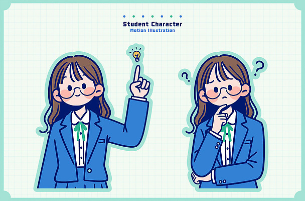 학생 손 옷 여자 교육 감정 컨셉 사람 파일형식 벡터 캐릭터 아이디어 전구 고민 생각 손가락 표정 학교 교복 창의성 발견 질문 포즈 디자인 일러스트 AI파일 국내일러스트 여학생 청소년