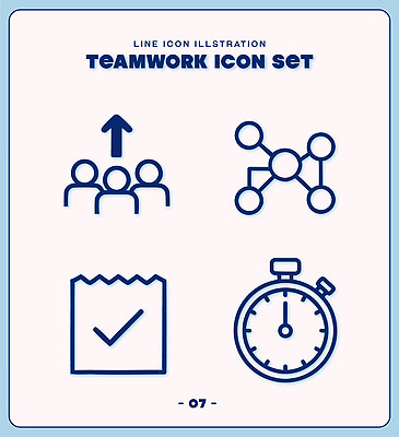 아이콘 디자인 비즈니스 협력 여러명 그래픽 작업 네트워크 목표 연결 타이머 소통 체크리스트 2D아이콘 AI파일 다수 컨셉 사람 파일형식 벡터