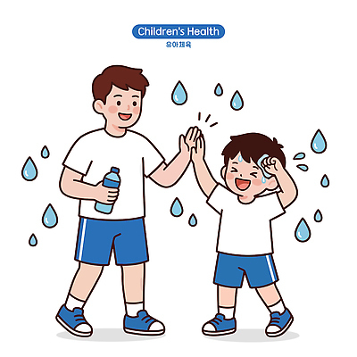 자연요소 옷 계절 감정 컨셉 가족 모션 표정 건강 사람 운동복 체육 파일형식 벡터 아빠 아들 운동 물 기쁨 만남 놀기 부모 자녀 웃음 여름 수분_꽃가루 함께함 즐거움 소통 일러스트 국내일러스트 AI파일 체육복 어린이