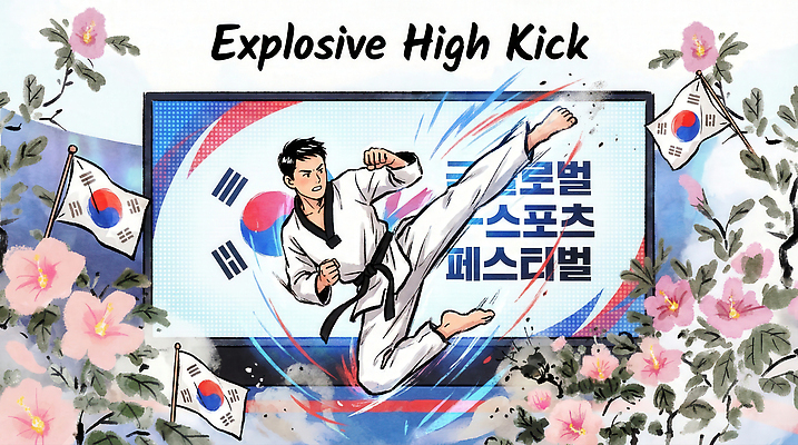 JPG 남자 예술 스포츠 일러스트 운동선수 한국 이벤트 경기 야외 운동 축제 경쟁 공연 킥 국기 태극기 알림 심볼 체육 연습 태권도 무궁화 하이킥 국내일러스트 AI일러스트 AI콘텐츠 꽃 아시아 컨셉 모션 건강 사람 격투기 파일형식