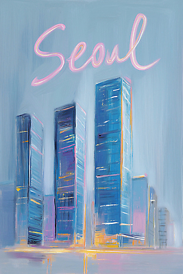 JPG 디자인 건축 문화 예술 일러스트 하늘 거리 서울 풍경 파란색 빛 고층빌딩 도시 저녁 스카이라인 랜드마크 국내일러스트 AI일러스트 AI콘텐츠 컬러 한국 빌딩 야간 파일형식