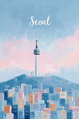 JPG 여행 야경 일러스트 하늘 거리 아파트 서울 미술 풍경 건물 도시 언덕 그림 관람 남산타워 풍경화 국내일러스트 AI일러스트 AI콘텐츠 건축물 문화예술 주택 한국 야간 남산 파일형식 풍경_경치