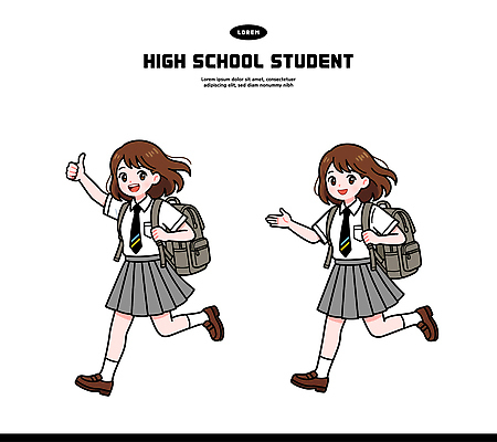 학생 잡화 옷 여자 교육 감정 컨셉 관계 모션 청소년 표정 파일형식 벡터 고등학생 교복 가방 달리기 즐거움 웃음 학교 친구 이동 표현 캐릭터 스타일 시간 일과 학습 AI파일 일러스트 국내일러스트 여학생