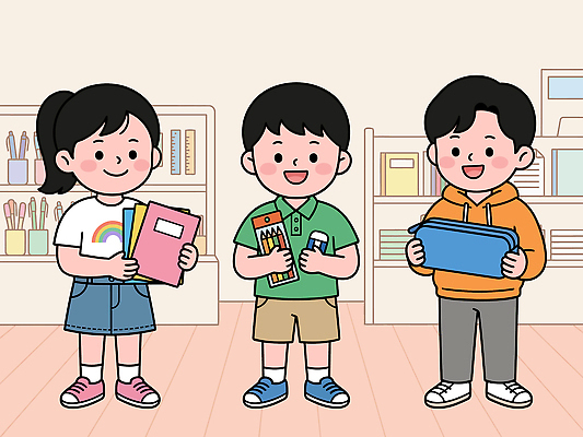 잡화 교육 감정 컨셉 학교 관계 문구용품 학용품 표정 사람 파일형식 벡터 친구 오브젝트 교실 공책 색연필 가방 웃음 어린이 출발 준비 모션 학습 즐거움 그룹 컬러 AI파일 일러스트 국내일러스트 학생 신학기