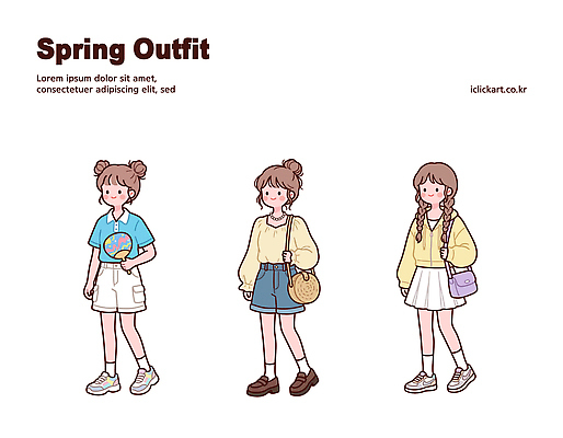캐릭터 디자인 옷 여자 패션 남자 어린이 컬러 신발 티셔츠 일러스트 바지 그래픽 치마 봄 스웨터 그림 봄옷 스타일 국내일러스트 AI파일 계절 셔츠 상의 하의 사람 파일형식 벡터