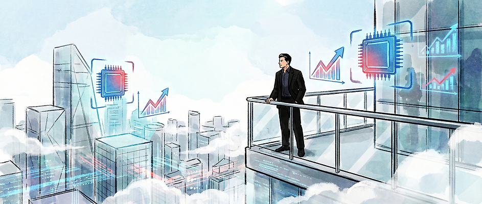 JPG 남자 일러스트 회사 비즈니스 그래프 미래 한국 기술 풍경 컴퓨터 글로벌 고층빌딩 자료 정보 발코니 도시 발전 시장 연결 태극기 분석 IT산업 혁명 소프트웨어 국내일러스트 AI일러스트 AI콘텐츠 산업 아시아 컨셉 정보기술 사람 빌딩 전자제품 국기 파일형식