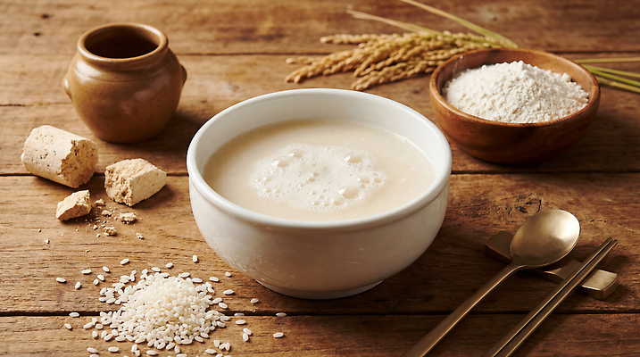 JPG 편집이미지 한식 음식 재료 자연 탁자 곡류 요리 식사 쌀 항아리 가루 죽 막걸리 전통주 건강식 찹쌀 편집실사 AI포토 AI콘텐츠 가구 주류 도자기 CG 생태계 파일형식