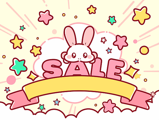 자연요소 컨셉 포유류 반려동물 파일형식 벡터 세일 판매 토끼 별 이벤트 알림 상점 쇼핑 캐릭터 귀여움 컬러 디자인 소비 고객 관심 쇼핑몰 마케팅 국내일러스트 AI파일 일러스트