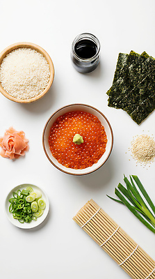 JPG 편집이미지 음식 재료 밥 요리 김 고추냉이 해산물 덮밥 만들기 파 연어알 일본음식 편집실사 AI포토 AI콘텐츠 채소 모션 알 양념 해조류 CG 파일형식
