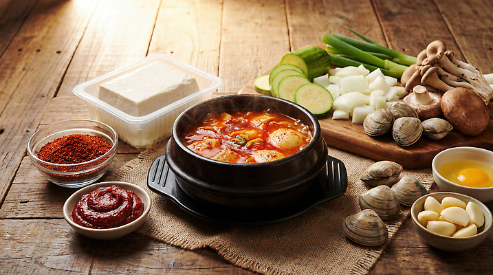 JPG 편집이미지 채소 재료 조개 요리 계란 버섯 양념 무 해산물 두부 애호박 대파 순두부찌개 편집실사 AI포토 AI콘텐츠 호박 어패류 뿌리채소 알 찌개 CG 파 파일형식