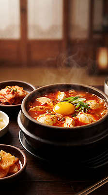 JPG 편집이미지 한식 식탁 반찬 따뜻함 요리 계란 식사 순두부찌개 편집실사 AI포토 AI콘텐츠 음식 탁자 알 찌개 CG 파일형식