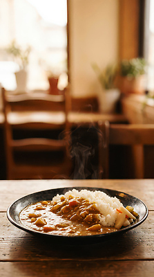 JPG 편집이미지 그릇 음식 의자 탁자 밥 따뜻함 식사 카레 편집실사 AI포토 AI콘텐츠 식기 가구 CG 파일형식