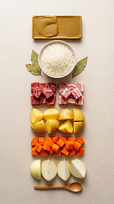 JPG 편집이미지 채소 식재료 재료 양파 감자 육류 요리 당근 쌀 배열 준비 요리중 편집실사 AI포토 AI콘텐츠 모션 곡류 뿌리채소 CG 파일형식