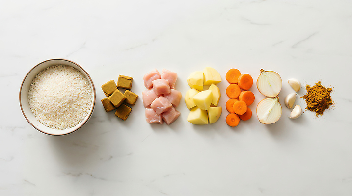 JPG 편집이미지 음식 채소 재료 감자 육류 요리 식사 당근 쌀 향신료 준비 레시피 편집실사 AI포토 AI콘텐츠 식재료 곡류 뿌리채소 CG 향미료 파일형식