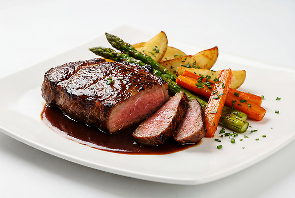 JPG 편집이미지 접시 음식 채소 감자 육류 스테이크 요리 레스토랑 식사 당근 아스파라거스 편집실사 AI포토 AI콘텐츠 식기 식재료 뿌리채소 서양음식 식당 CG 파일형식