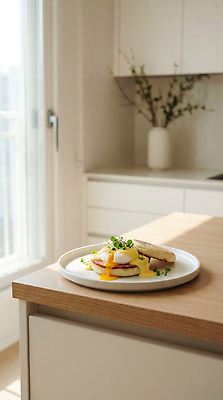 JPG 편집이미지 접시 음식 식탁 탁자 요리 계란 아침식사 에그베네딕트 편집실사 AI포토 AI콘텐츠 식기 가구 샌드위치 알 식사 CG 파일형식