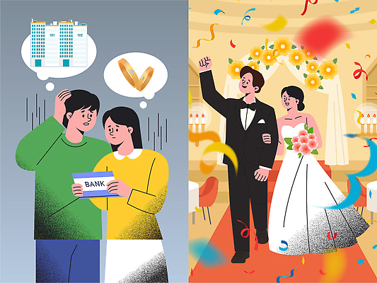 여자 남자 행복 결혼 돈 일러스트 결혼식 대화 기쁨 축하 비교 고민 준비 문제 양극 재정 국내일러스트 AI파일 감정 컨셉 말하기 사람 이벤트 재산 파일형식 벡터