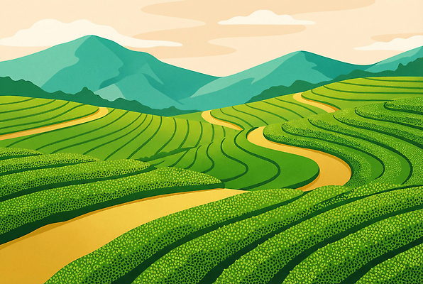 JPG 식물 사계절 길 농업 일러스트 자연 하늘 날씨 산 풍경 일상 여름 농작물 일출 일몰 수확 언덕 차밭 국내일러스트 AI일러스트 AI콘텐츠 계절 산업 밭 라이프 노을 생태계 파일형식