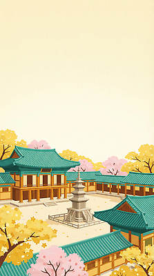 JPG 나무 전통 사계절 꽃 문화 여행 일러스트 자연 한국 풍경 야외 건물 정원 역사 석탑 조경 국내일러스트 AI일러스트 AI콘텐츠 식물 건축물 계절 아시아 탑 생태계 파일형식