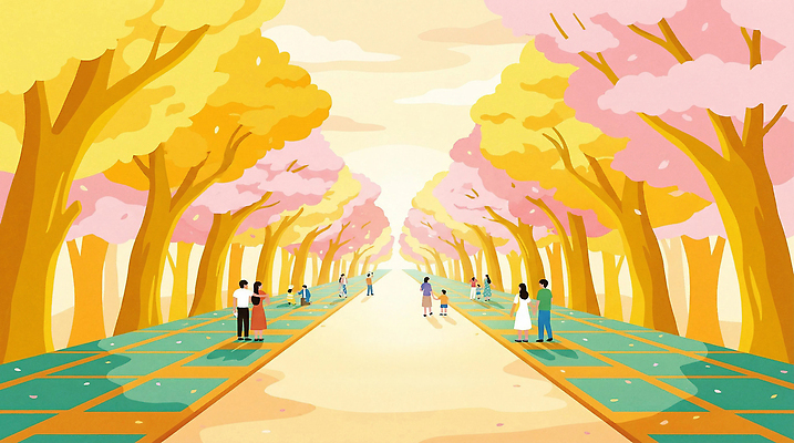 JPG 나무 커플 사계절 공원 행복 일러스트 가족 자연 하늘 거리 사람 풍경 친구 산책 만남 국내일러스트 AI일러스트 AI콘텐츠 식물 계절 공공시설 감정 컨셉 관계 휴식 생태계 파일형식