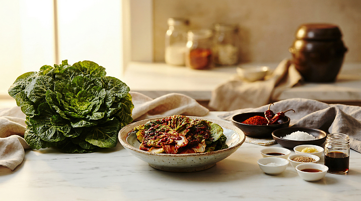 JPG 편집이미지 한식 음식 식재료 김치 마늘 요리 주방 양념 준비 만들기 간장 소금 생강 고춧가루 봄동 편집실사 AI포토 AI콘텐츠 채소 모션 가루 CG 파일형식