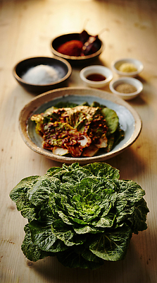 JPG 편집이미지 그릇 음식 채소 재료 김치 한국 요리 식사 양념 맛 저녁 상추 준비 봄동 편집실사 AI포토 AI콘텐츠 식기 아시아 한식 컨셉 야간 CG 파일형식