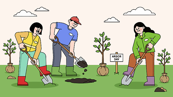 나무 식물 일러스트 자연 이벤트 여러명 환경 정원 흙 도시 작업 보호 삽 식목일 준비 나무심기 굴착 Gardening Outdoors 국내일러스트 AI파일 기념일 다수 컨셉 사람 생태계 심기 파일형식 벡터