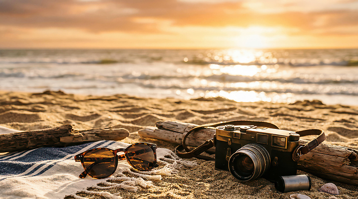 JPG 편집이미지 모래 바다 여행 자연 휴식 풍경 해변 여름 선글라스 태양 일몰 저녁 편집실사 AI포토 AI콘텐츠 자연요소 계절 안경 컨셉 노을 밤 야간 CG 생태계 파일형식